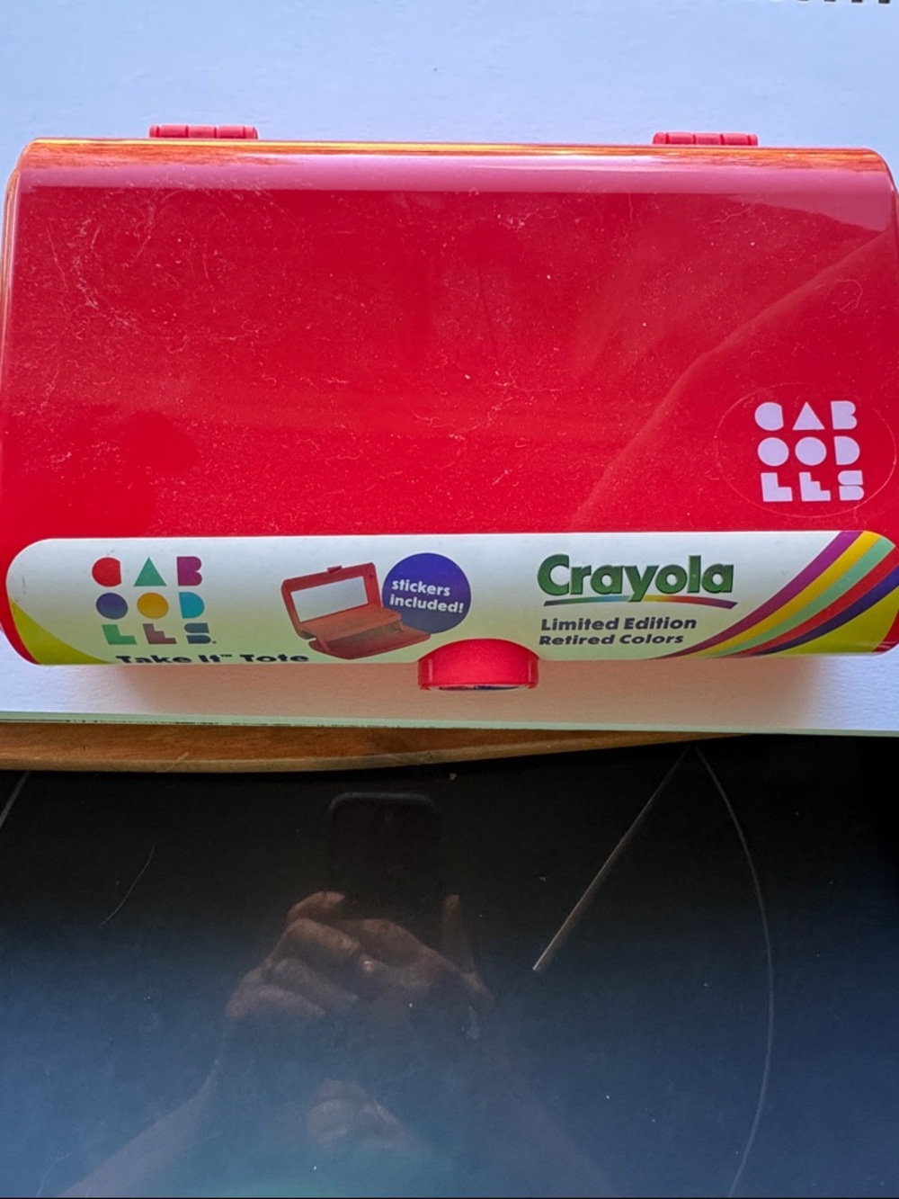 Crayola Red Portable Caboodle Take It Tote with stickers